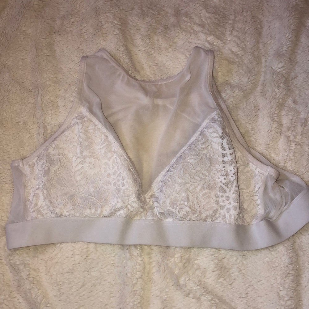 White mesh crop top with embroidery